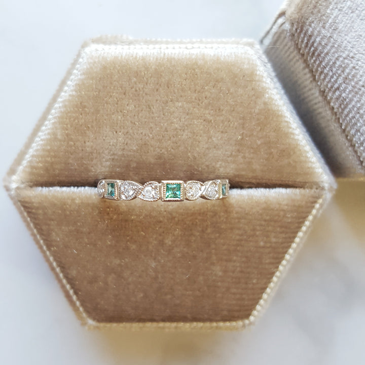 Emerald and Diamond Patterned Stackable Ring