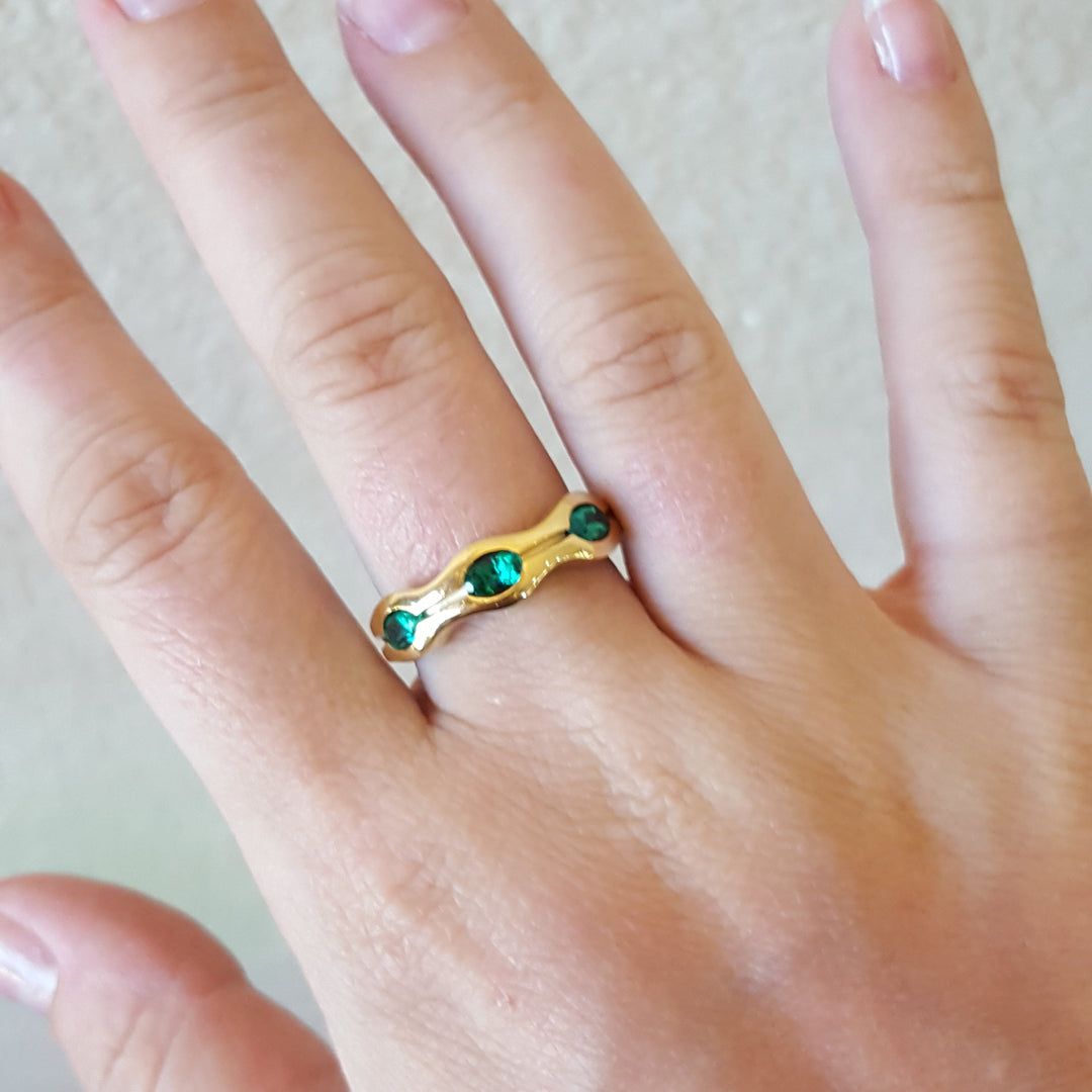 Luxury by Rene Hernandez Lucky Trio Emerald and Gold Ring