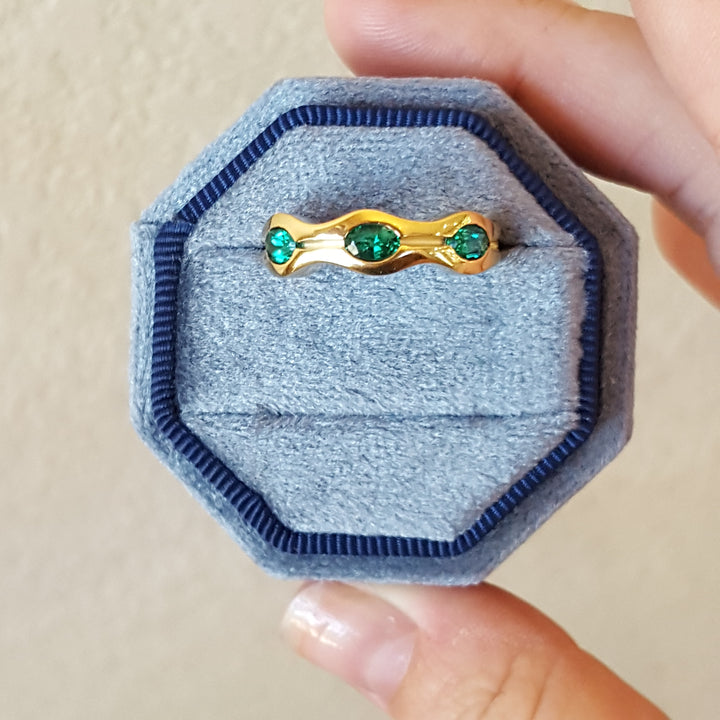 Luxury by Rene Hernandez Lucky Trio Emerald and Gold Ring