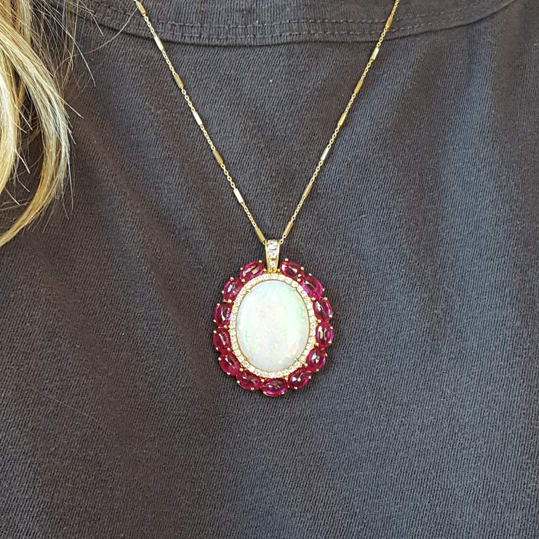 Luxury by Rene Hernandez Victorian Elegance Opal and Ruby Pendant