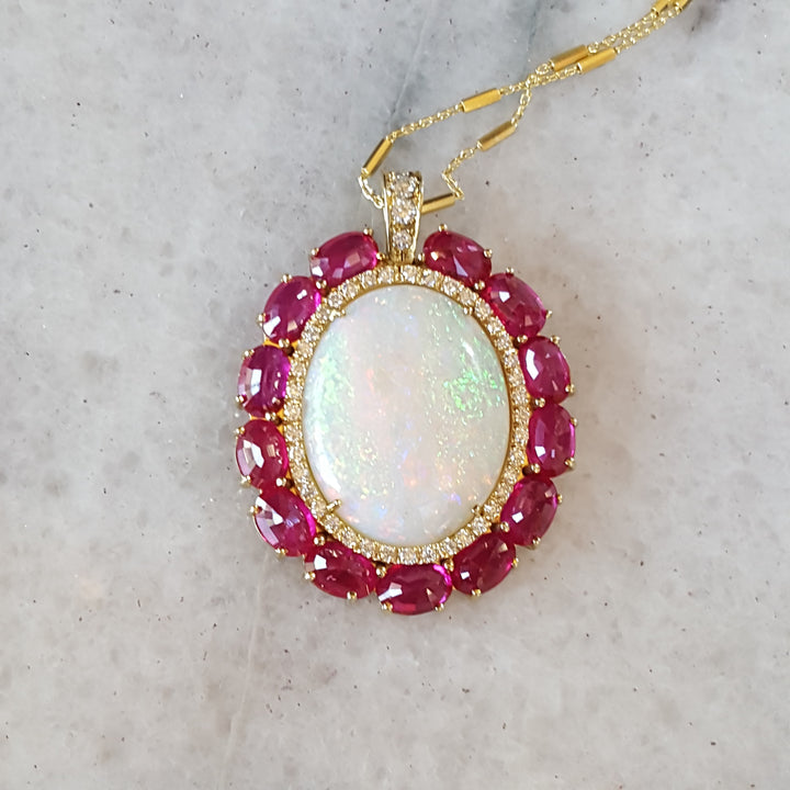 Luxury by Rene Hernandez Victorian Elegance Opal and Ruby Pendant