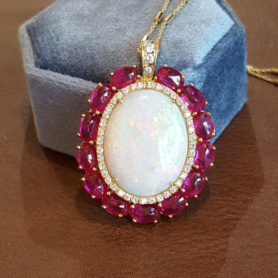 Luxury by Rene Hernandez Victorian Elegance Opal and Ruby Pendant