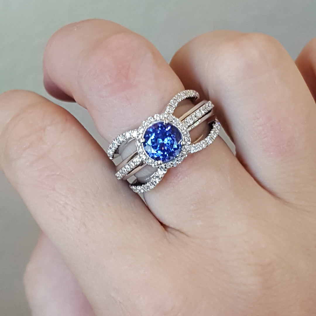 Luxury by Rene Hernandez Triple Row Statement Sapphire Ring