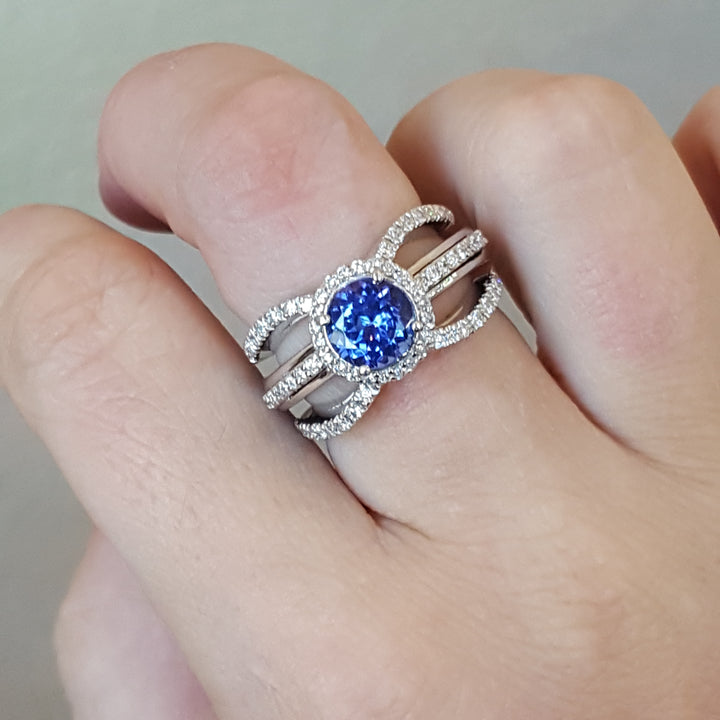 Luxury by Rene Hernandez Triple Row Statement Sapphire Ring