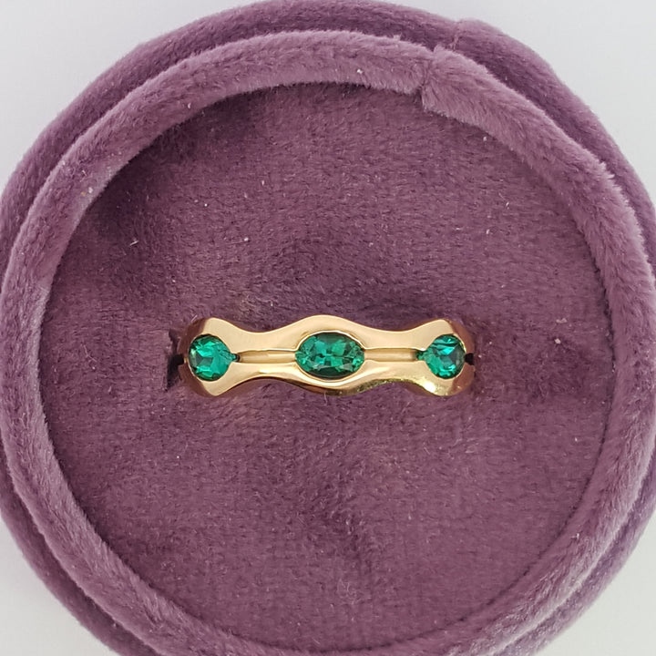 Luxury by Rene Hernandez Lucky Trio Emerald and Gold Ring