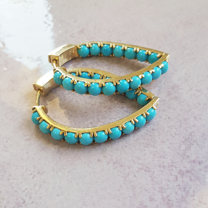 Turquoise Cabochon Hoop Earrings