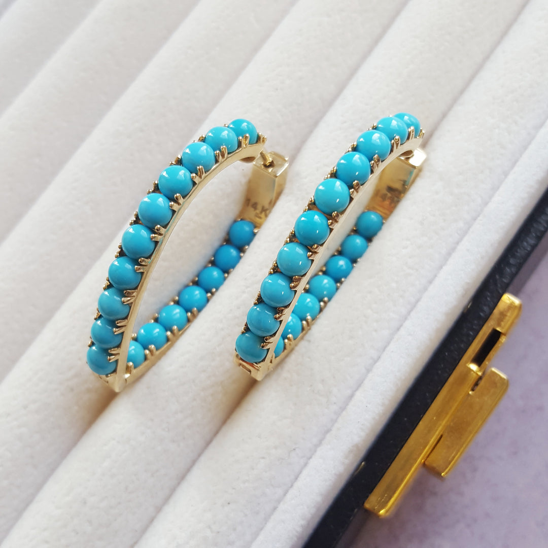 Turquoise Cabochon Hoop Earrings
