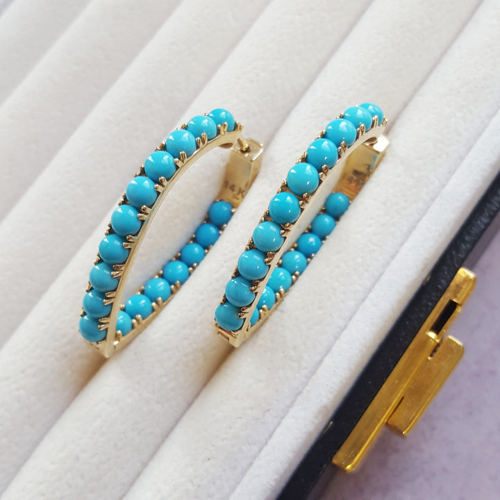 Turquoise Cabochon Hoop Earrings