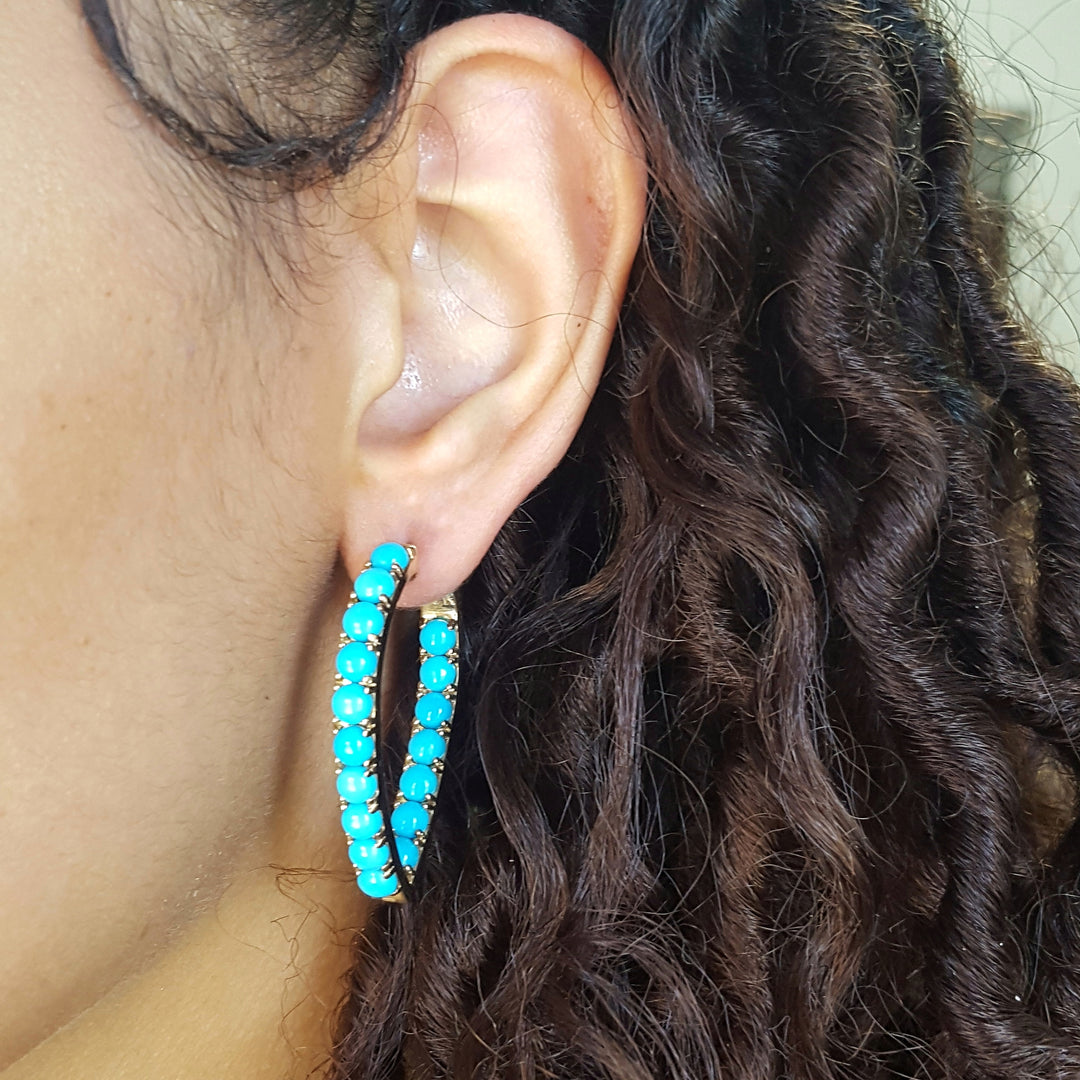 Turquoise Cabochon Hoop Earrings