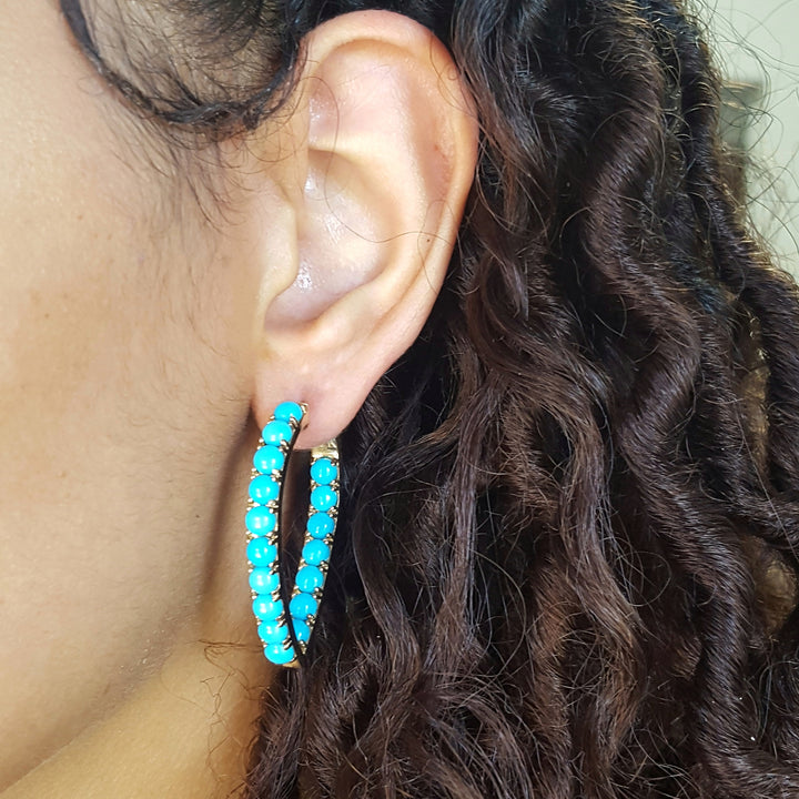 Turquoise Cabochon Hoop Earrings