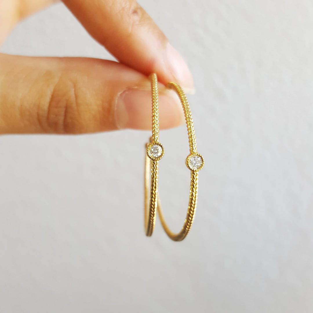 10K Yellow Gold Diamond Bezel Hoops