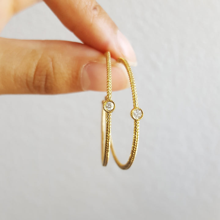 10K Yellow Gold Diamond Bezel Hoops
