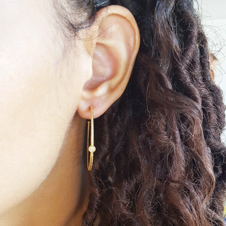 10K Yellow Gold Diamond Bezel Hoops