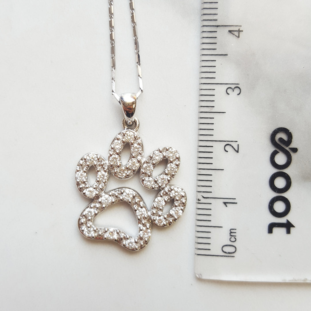 14K White Gold Sparkling Paw Print Diamond Pendant