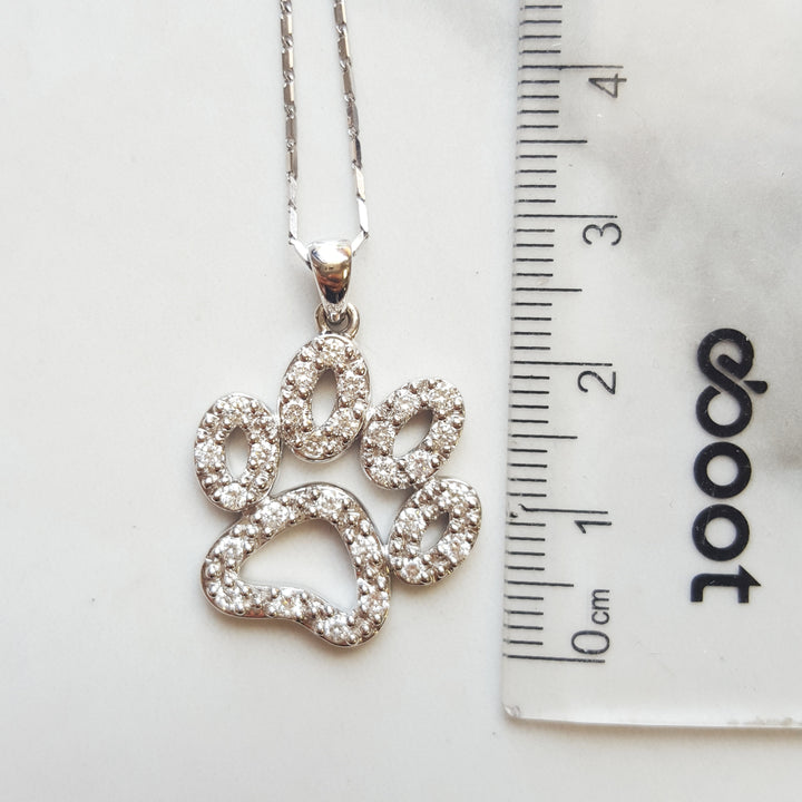 14K White Gold Sparkling Paw Print Diamond Pendant