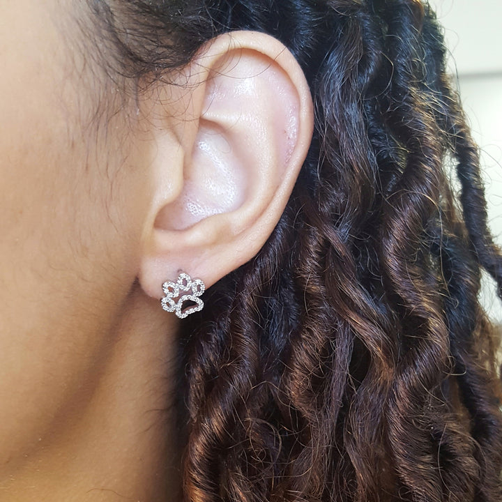 14kw Paw Print Diamond Stud Earrings