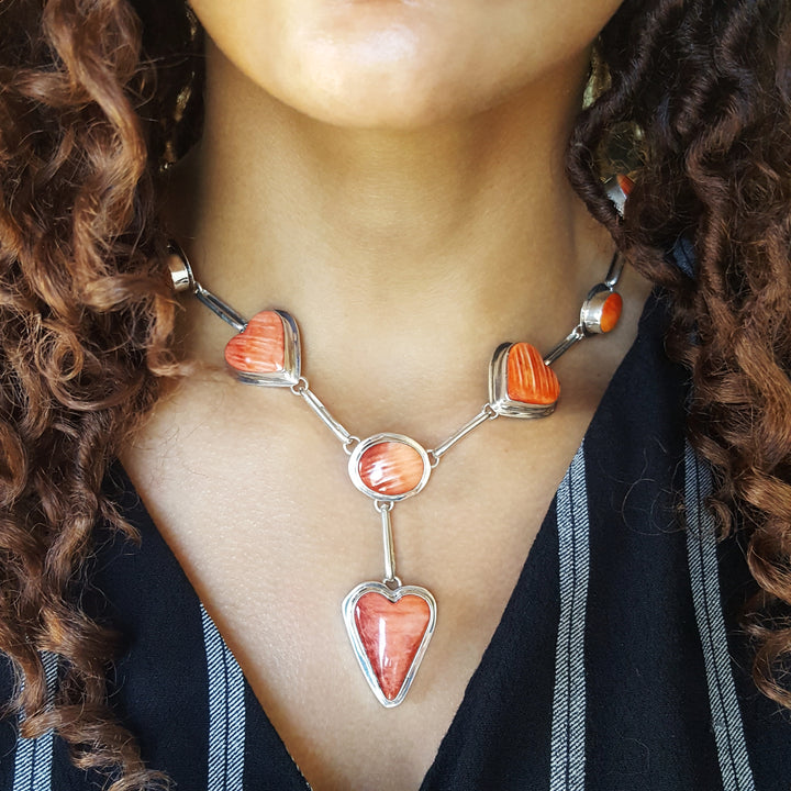 Orange Spiny Oyster Sterling Silver Set