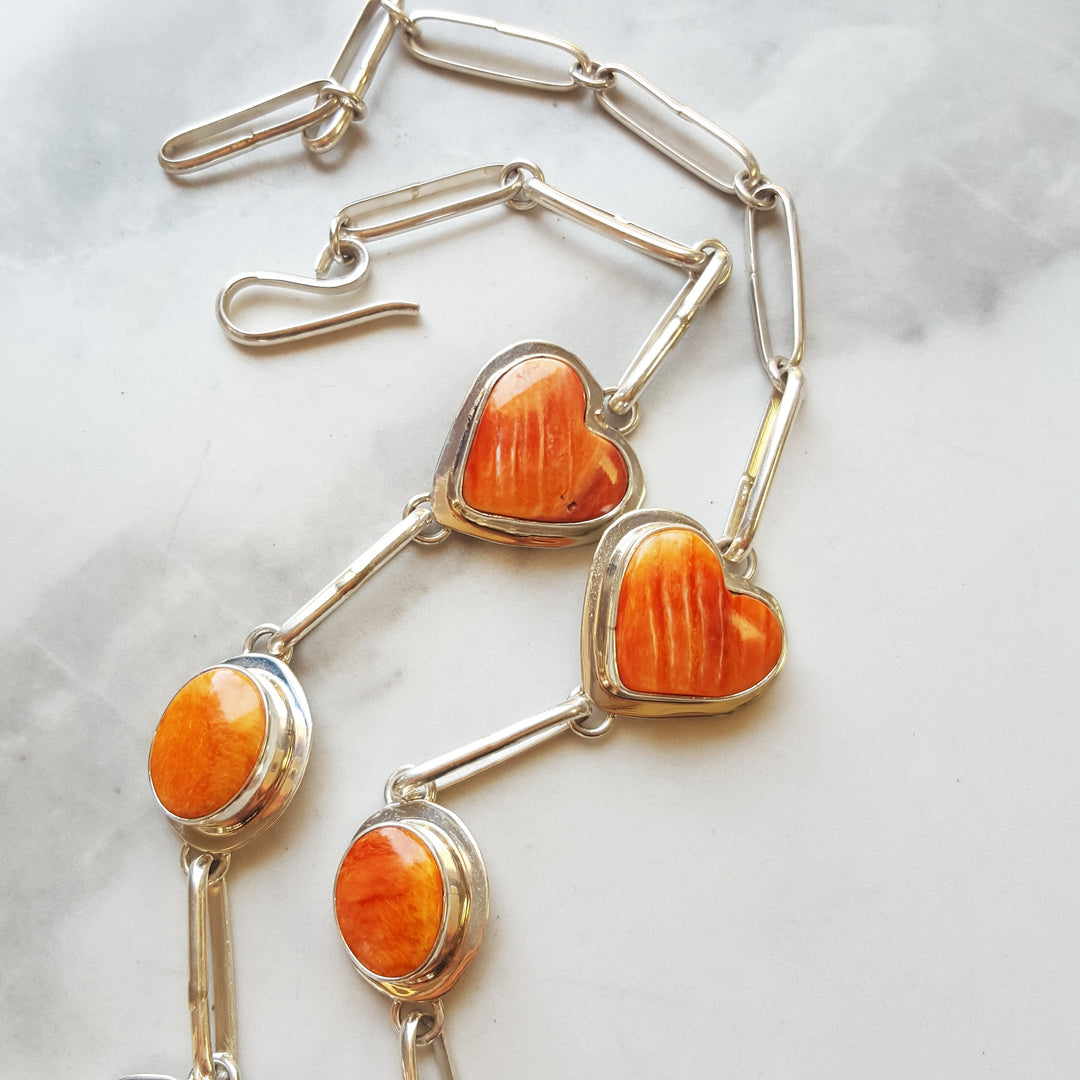 Orange Spiny Oyster Sterling Silver Set