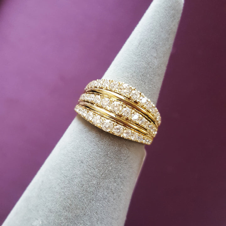 14K Yellow Gold Triple Row Diamond Ring