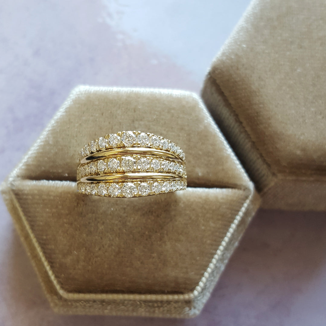 14K Yellow Gold Triple Row Diamond Ring