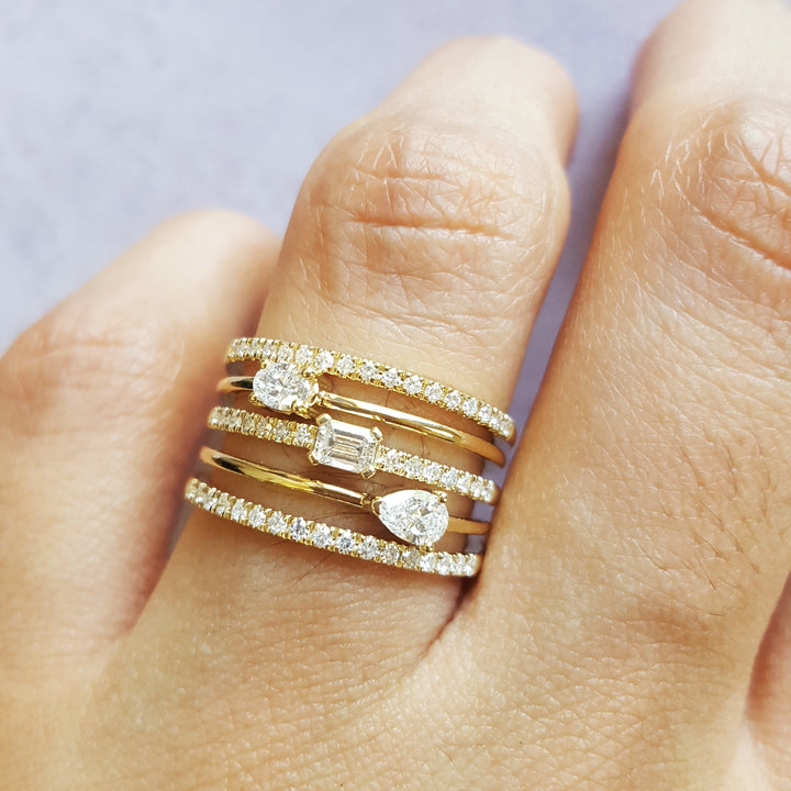 14K Yellow Gold Multi Row Diamond Ring