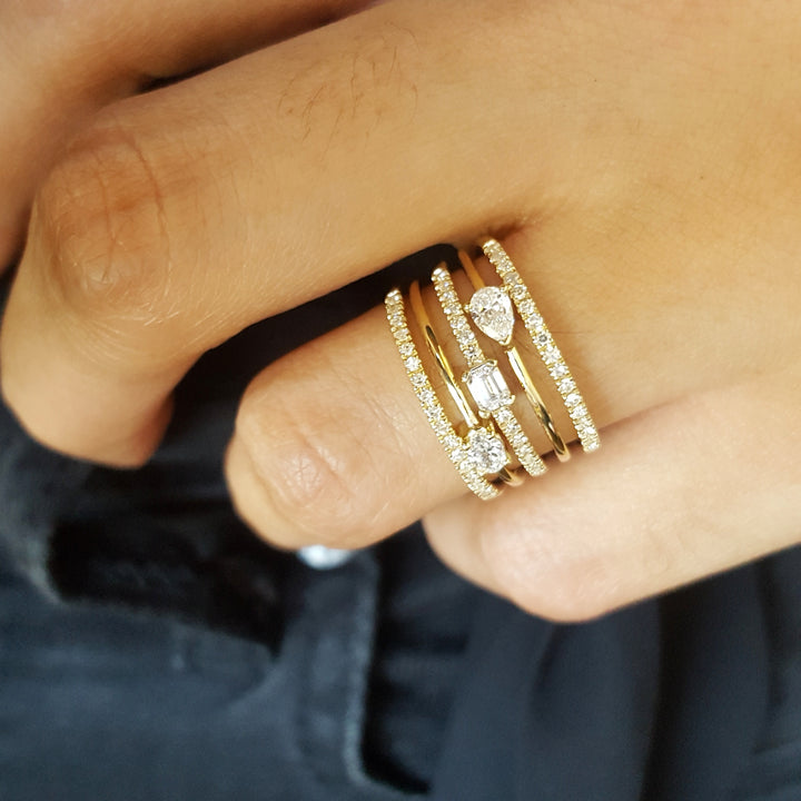 14K Yellow Gold Multi Row Diamond Ring