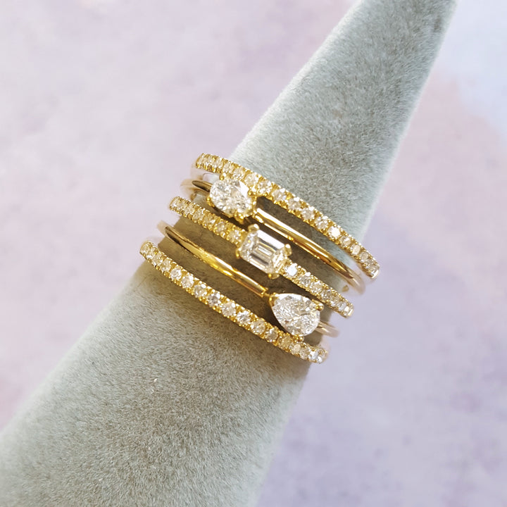 14K Yellow Gold Multi Row Diamond Ring