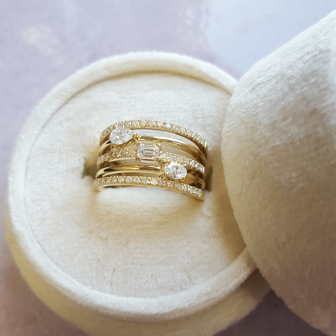 14K Yellow Gold Multi Row Diamond Ring