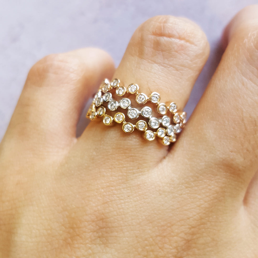 14K White Gold Bubble Bezel Diamond Stacker Ring