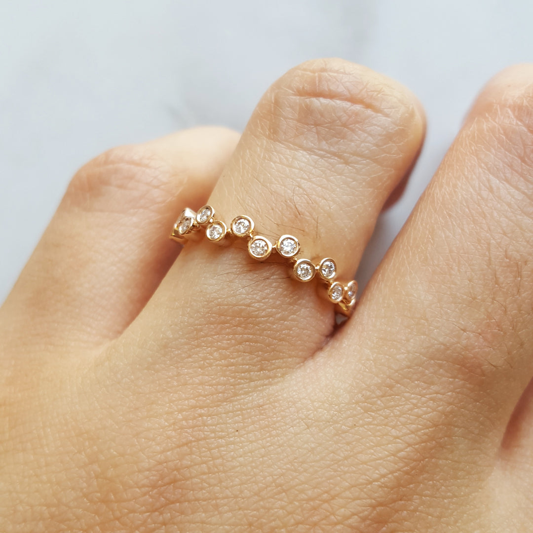 14K Rose Gold Bubble Bezel Diamond Stacker Ring