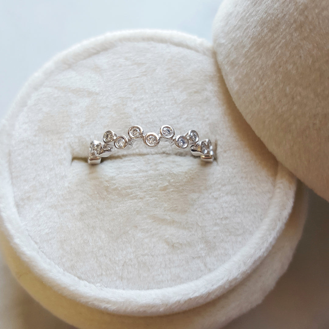 14K White Gold Bubble Bezel Diamond Stacker Ring