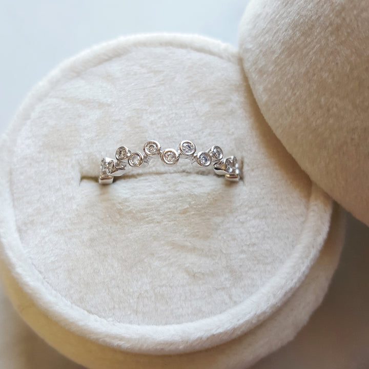 14K White Gold Bubble Bezel Diamond Stacker Ring