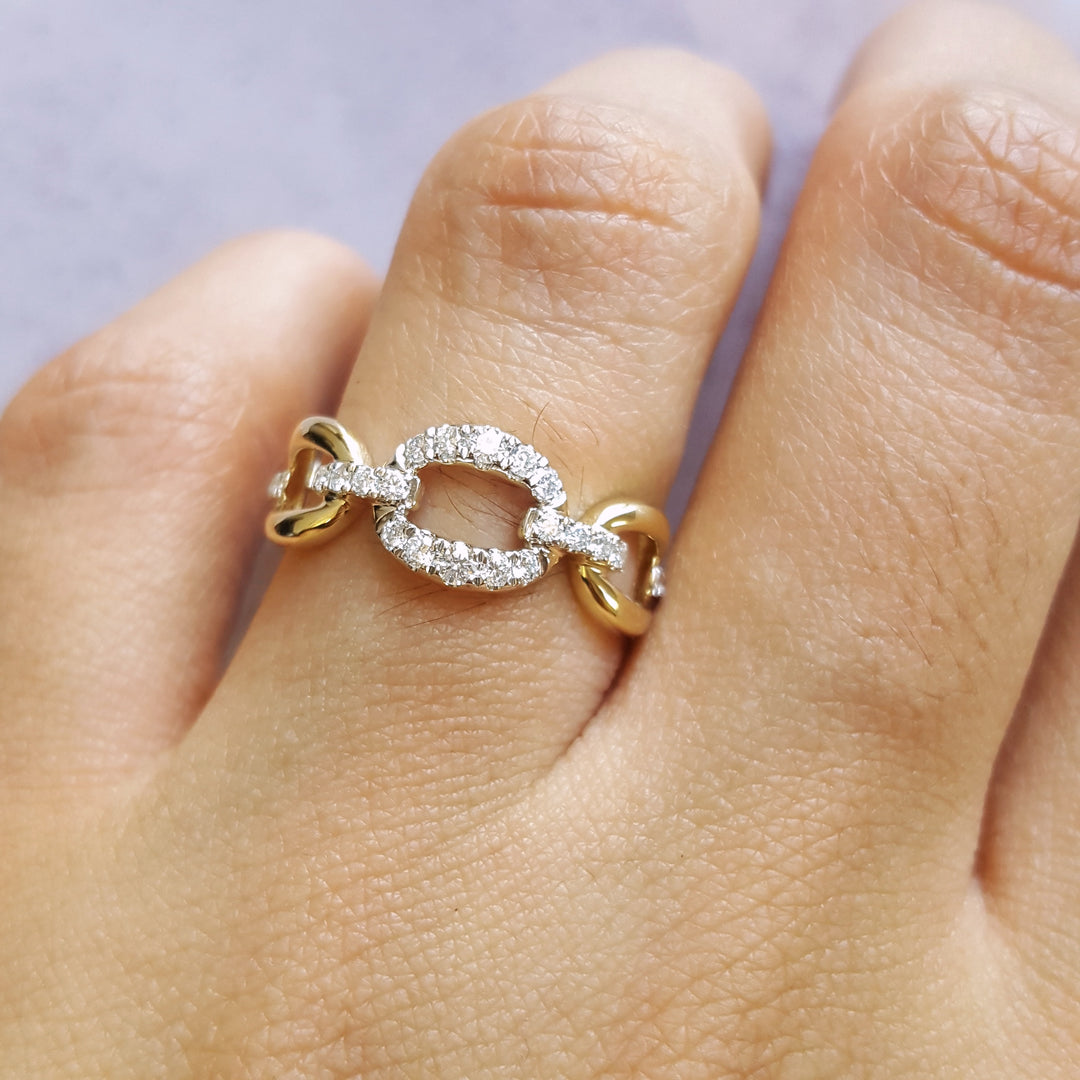14K Yellow Gold Open Link Style Diamond Ring