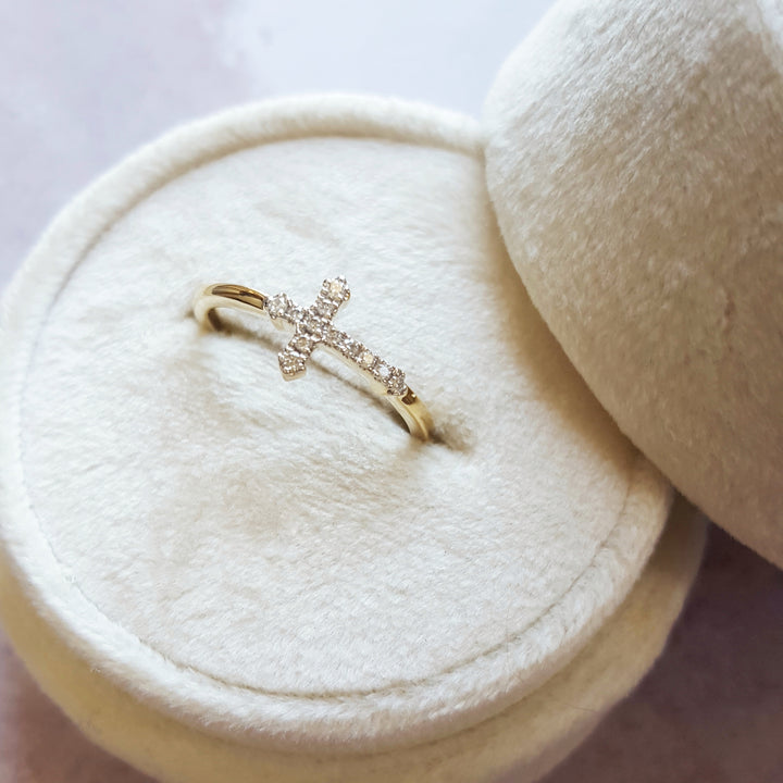 14k Yellow Gold Petite Cross Ring