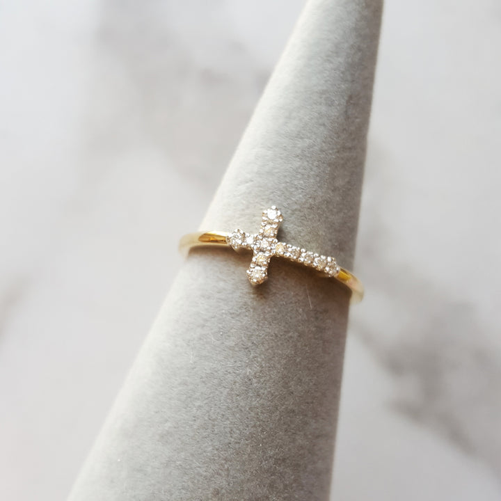 14k Yellow Gold Petite Cross Ring