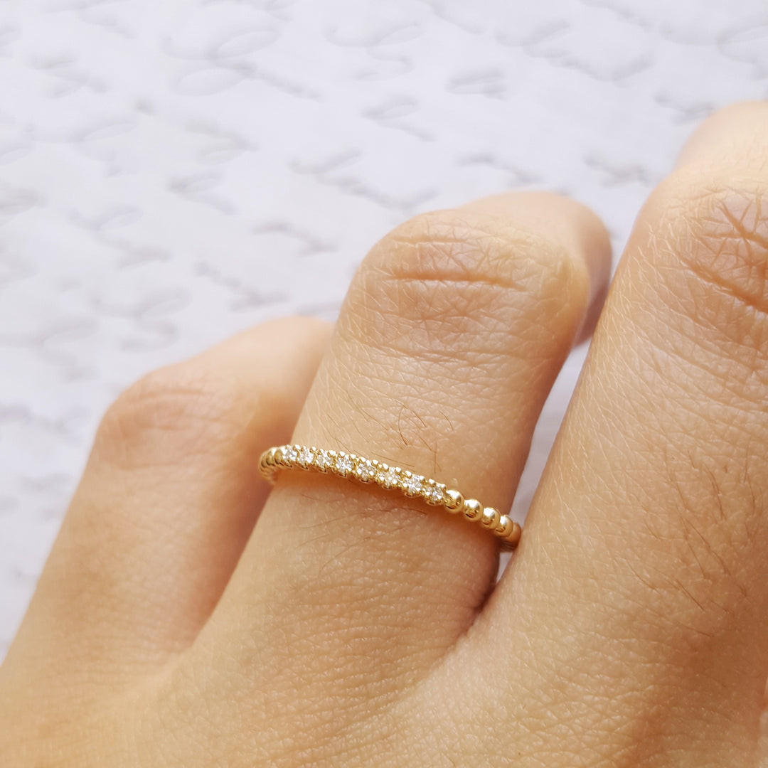 14K Yellow Gold Petite Beaded Stackable Band