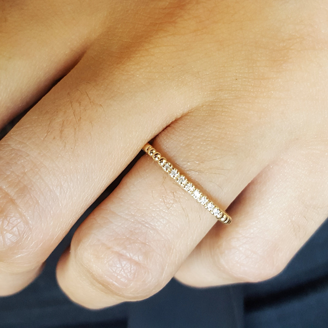 14K Yellow Gold Petite Beaded Stackable Band
