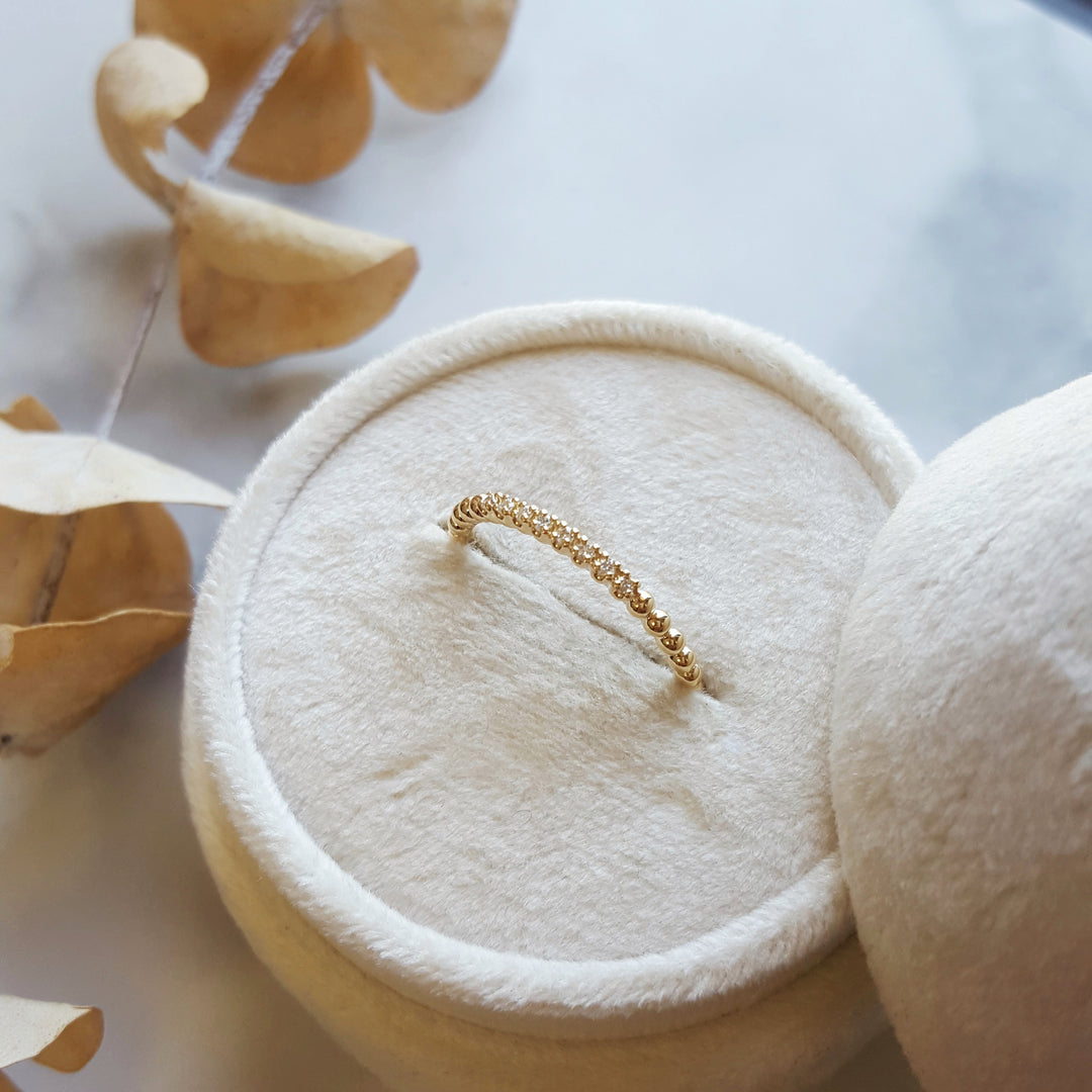 14K Yellow Gold Petite Beaded Stackable Band