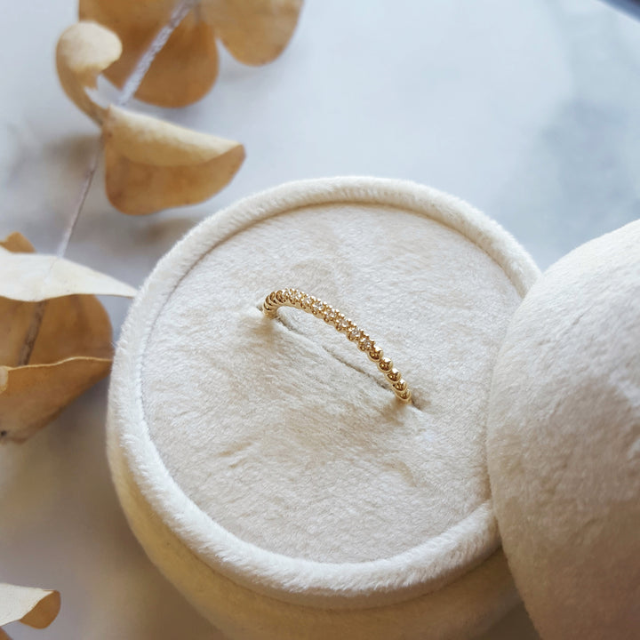 14K Yellow Gold Petite Beaded Stackable Band