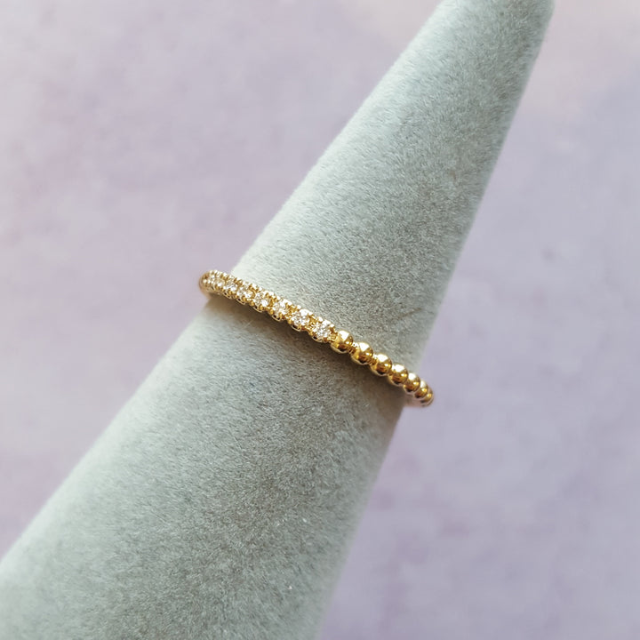 14K Yellow Gold Petite Beaded Stackable Band