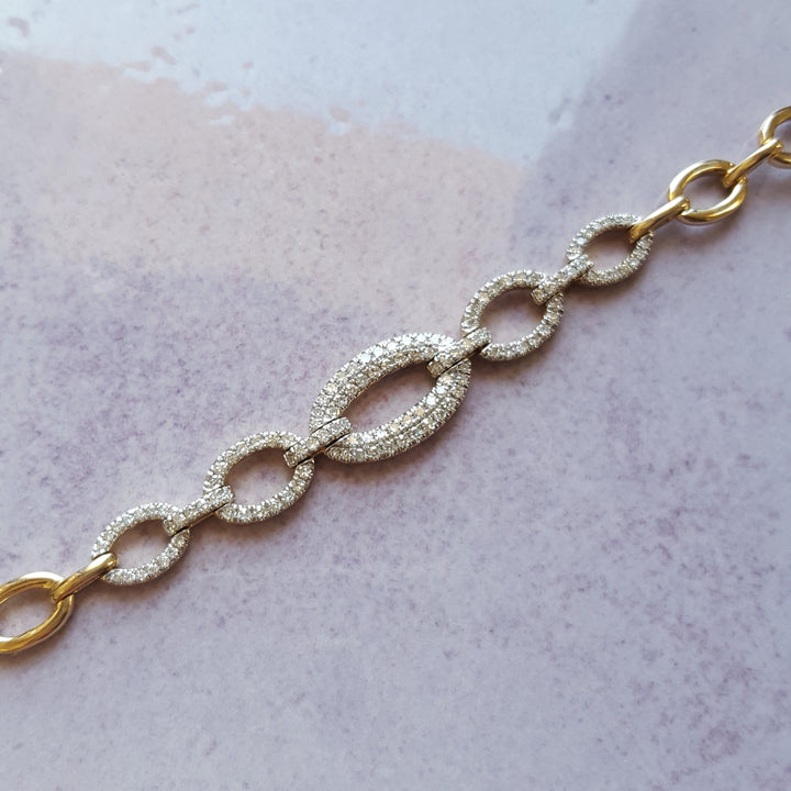 14K Yellow Gold Open Link Diamond Bracelet