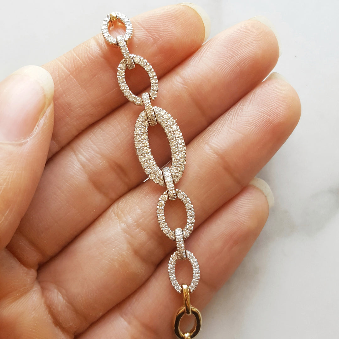 14K Yellow Gold Open Link Diamond Bracelet