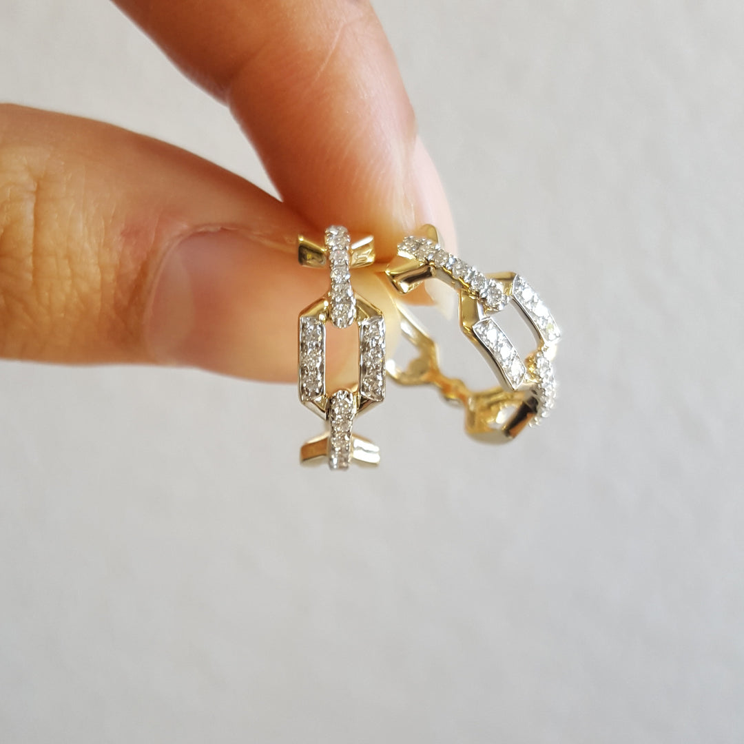 14K Yellow Gold Diamond Link Hoop Earrings