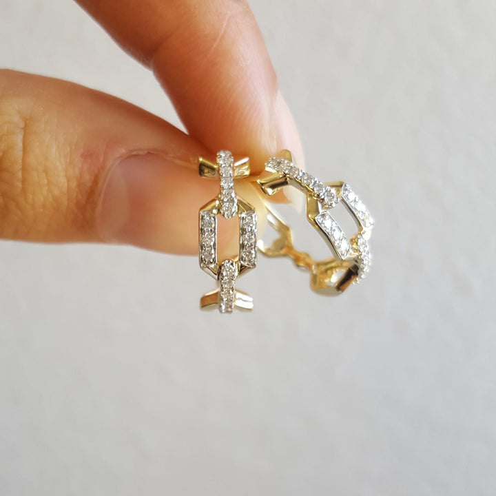 14K Yellow Gold Diamond Link Hoop Earrings