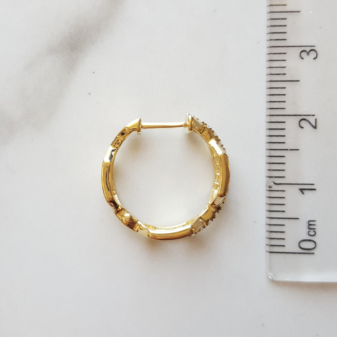 14K Yellow Gold Diamond Link Hoop Earrings