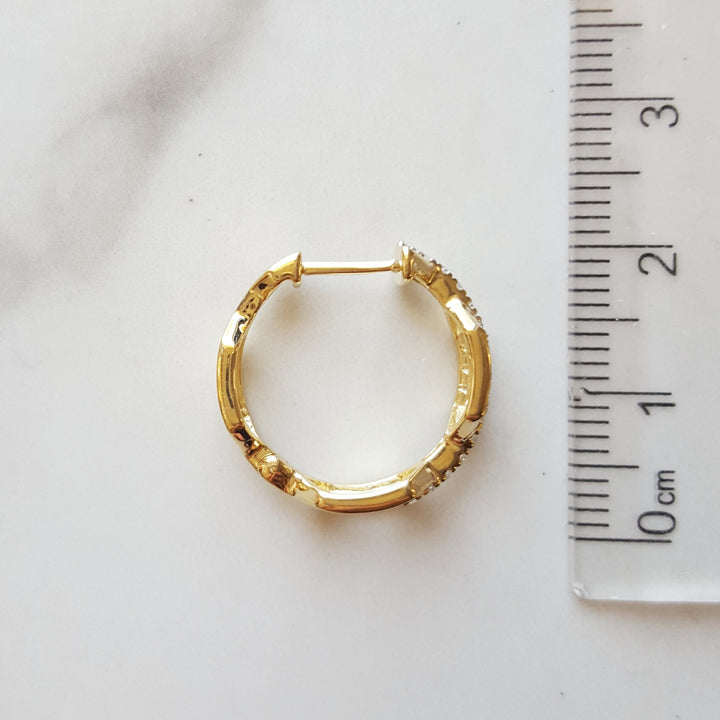 14K Yellow Gold Diamond Link Hoop Earrings