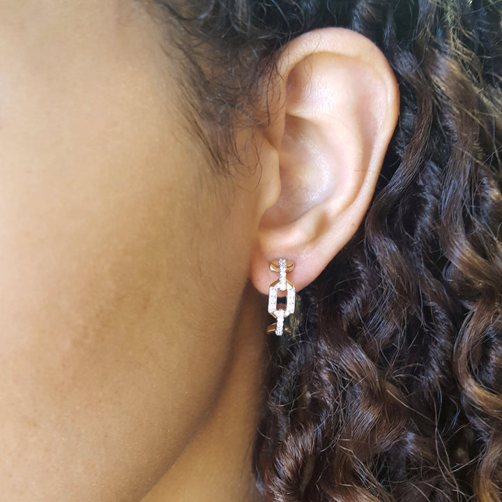 14K Yellow Gold Diamond Link Hoop Earrings