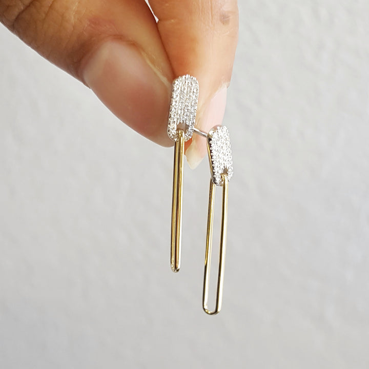 14K Two Tone Diamond Dangle Earrings