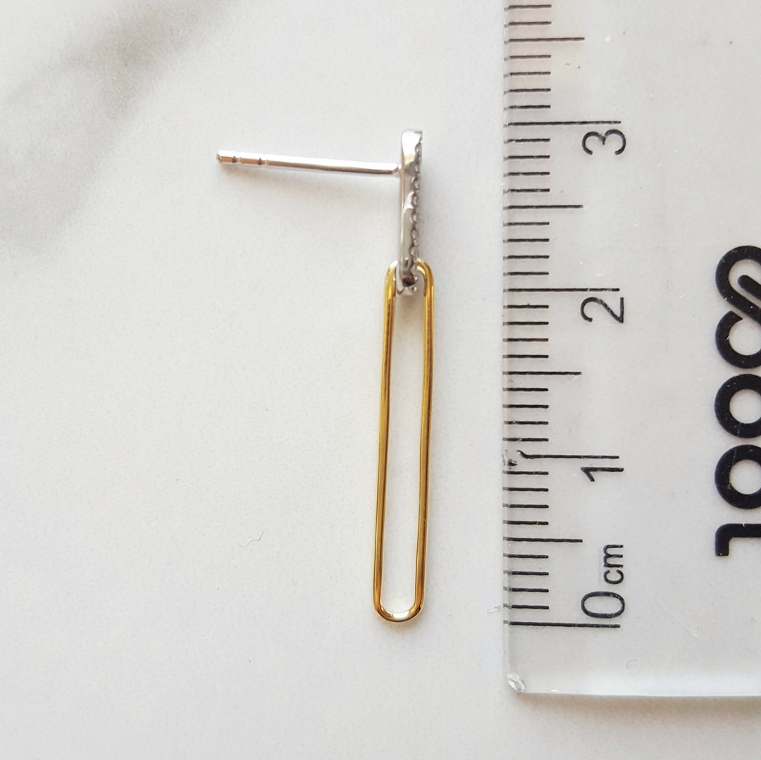 14K Two Tone Diamond Dangle Earrings