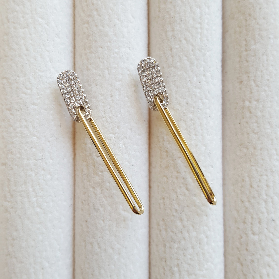 14K Two Tone Diamond Dangle Earrings